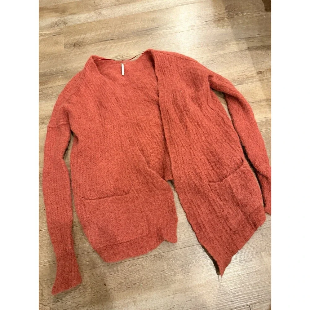 Free People Womens Red Alpaca Nylon Knit Open Front *Shrinkage* Fits XS